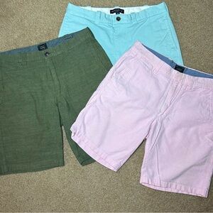 J Crew Men’s Shorts Bundle in Green, Pink, Aqua- Size 30 with 9 in Inseams